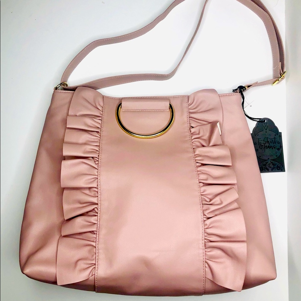 T-Shirt & Jeans Large Ruffled Shoulder Bag Mauve